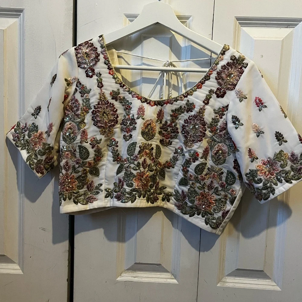 Off White Embroidered Lehenga Choli with Dupatta - Picture 4 of 9